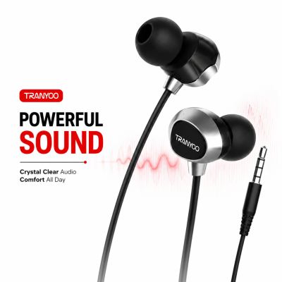 Tranyoo T-R9 Music Stereo In-Ear Earphone | HD Sound Quality, 10mm Omni Driver, Built-in Mic & Ergonomic Comfortable Fit